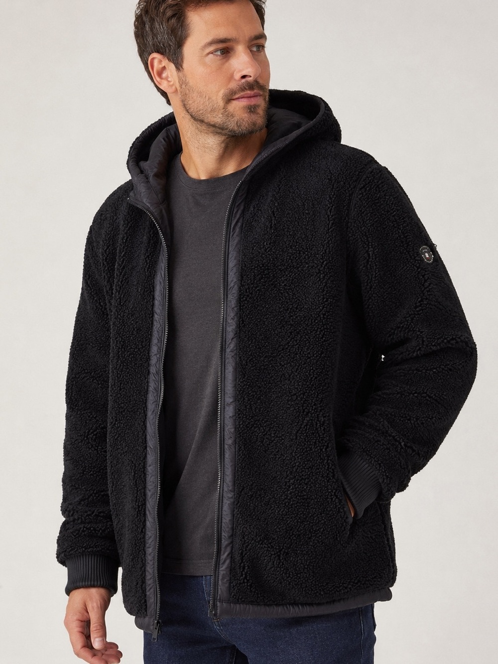 Madison Expedition Heritage Collection Black Sherpa Fleece Hooded Jacket XL